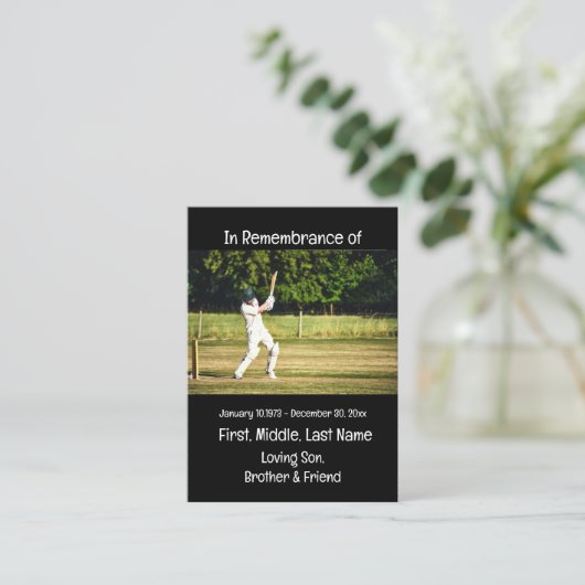 Memorial Keepsake Cricket Speler Spel Visitekaartje (Staand voorkant)