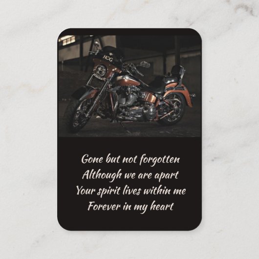 Memorial Keepsake Custom Motorcycle Biker Visitekaartje (Achterkant)