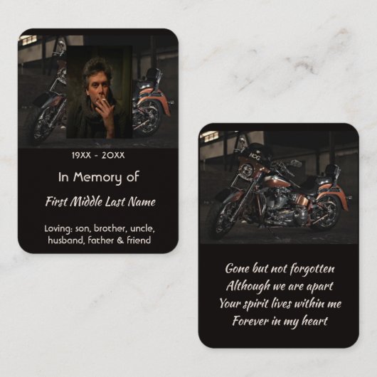 Memorial Keepsake Custom Motorcycle Biker Visitekaartje (Voorkant / Achterkant)