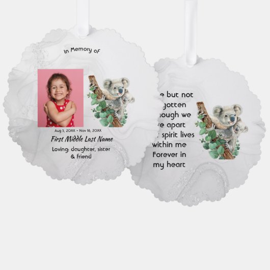 Memorial Keepsake Cute Koala Children Ornament Kaart (Voorkant / Achterkant)