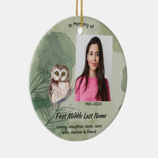 Memorial Keepsake Cute Owl Bird Keramisch Ornament (Rechts)