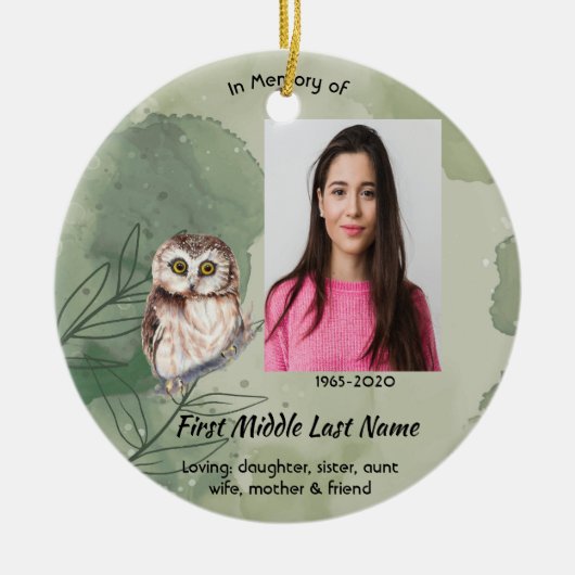 Memorial Keepsake Cute Owl Bird Keramisch Ornament (Voorkant)