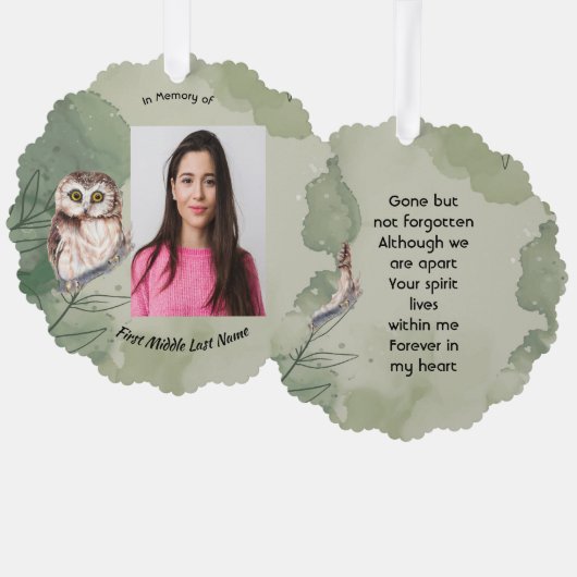 Memorial Keepsake Cute Owl Bird Ornament Kaart (Voorkant / Achterkant)