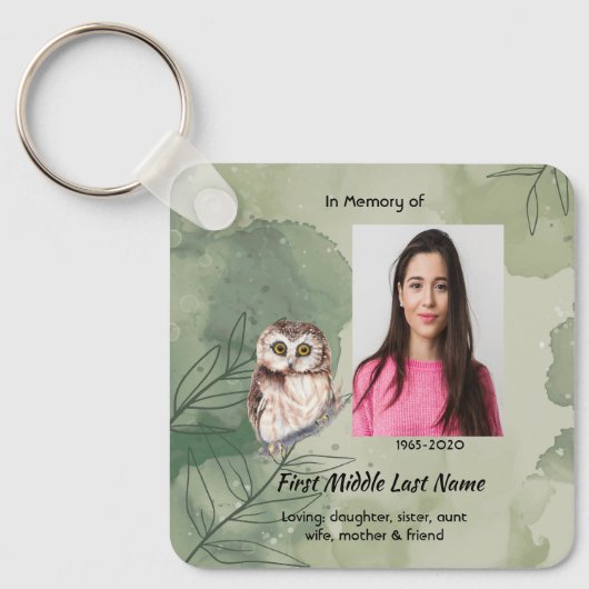 Memorial Keepsake Cute Owl Bird Sleutelhanger (Voorkant)