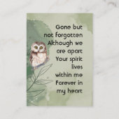 Memorial Keepsake Cute Owl Bird Visitekaartje (Achterkant)