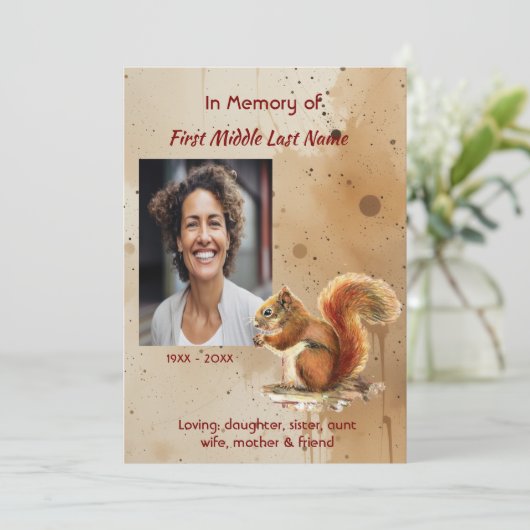 Memorial keepsake Cute Red Squirrel Kaart (Staand voorkant)