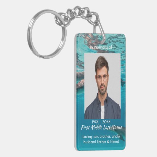 Memorial  Keepsake Dolphins Underwater Ocean Sleutelhanger (Voorkant Links)