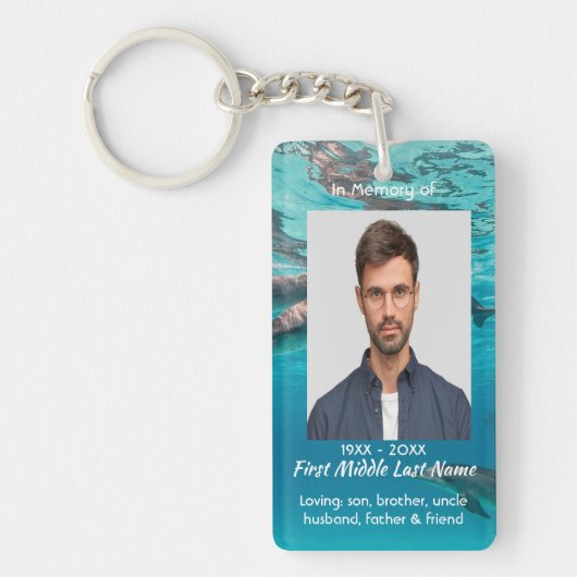 Memorial Keepsake Dolphins Underwater Ocean Sleutelhanger (Voorkant)