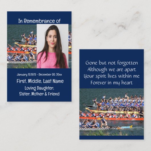 Memorial Keepsake Dragon Boat Rowing Visitekaartje (Voorkant / Achterkant)
