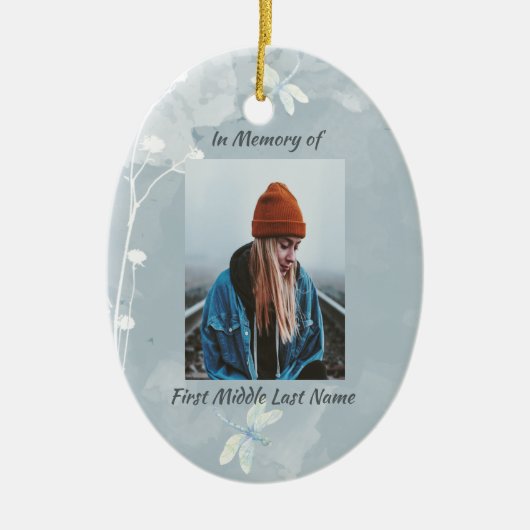 Memorial Keepsake Dragonfly Witte Bloem Keramisch Ornament (Voorkant)