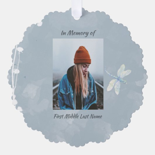 Memorial Keepsake Dragonfly Witte Bloem Ornament Kaart (Voorkant)