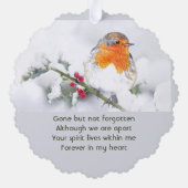 Memorial Keepsake English Robin Bird Ornament Kaart (Achterkant)