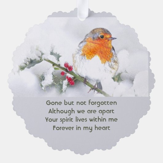 Memorial Keepsake English Robin Bird Ornament Kaart (Achterkant)