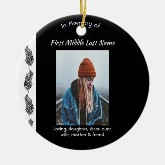 Memorial Keepsake Feather Tribal Boho Keramisch Ornament (Voorkant)