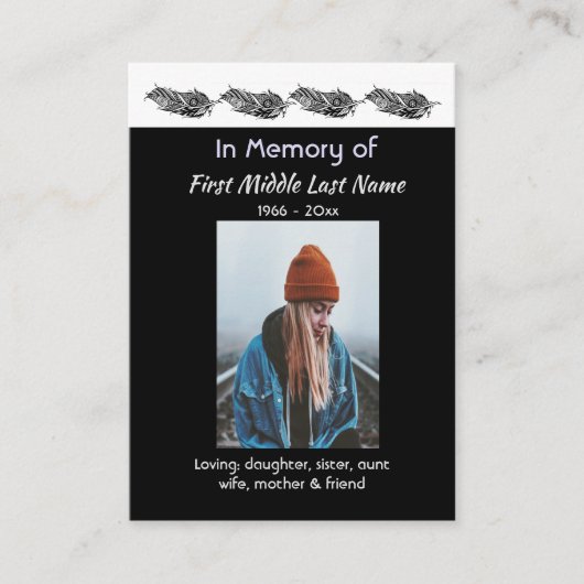 Memorial Keepsake Feather Tribal Boho  Visitekaartje (Voorkant)