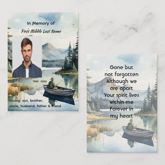 Memorial Keepsake Fishing Lake in Boat Contactkaartje (Voorkant / Achterkant)