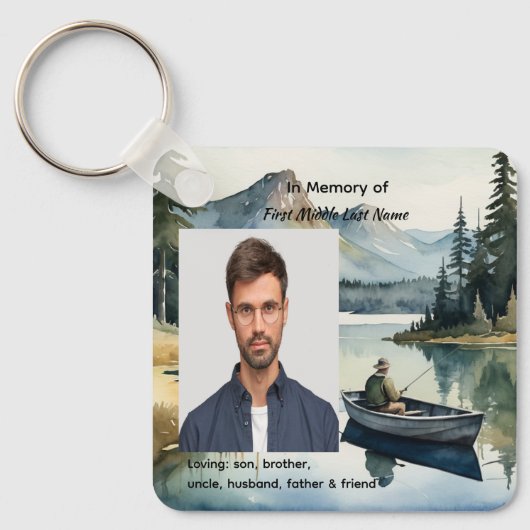 Memorial Keepsake Fishing Lake in Boat Sleutelhanger (Voorkant)