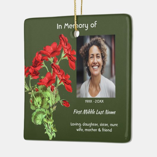 Memorial Keepsake Geranium Flower Keramisch Ornament (Links)