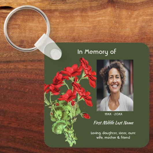 Memorial Keepsake Geranium Flower Sleutelhanger (Voorkant)