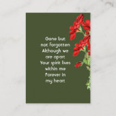 Memorial Keepsake Geranium Flower Visitekaartje (Achterkant)