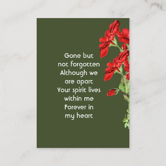 Memorial Keepsake Geranium Flower Visitekaartje (Achterkant)