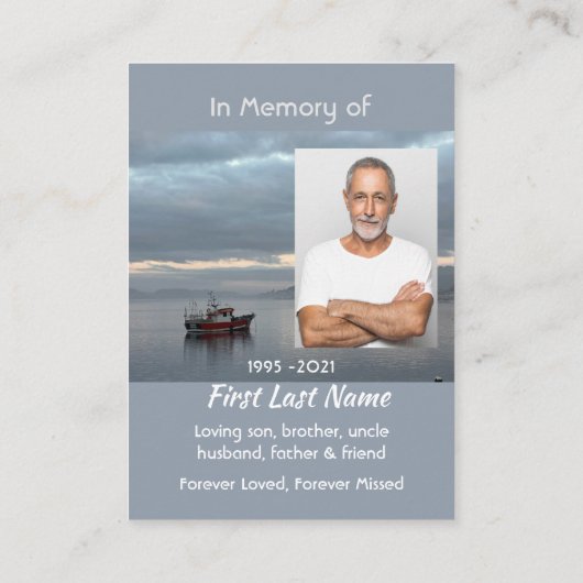 Memorial Keepsake Gevist bootvisser Visitekaartje (Achterkant)