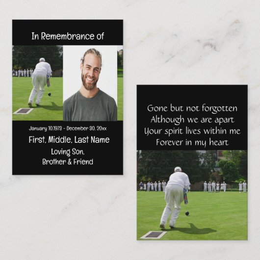Memorial Keepsake Lawn Bowling Visitekaartje (Voorkant / Achterkant)