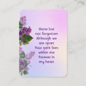 Memorial Keepsake Lilac Garden Flower  Visitekaartje (Achterkant)