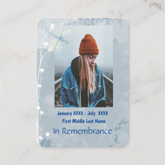 Memorial Keepsake Memorial Dragonfly Flower Visitekaartje (Voorkant)