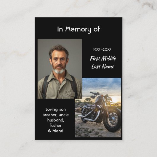 Memorial Keepsake Motorcycle Chopper Visitekaartje (Voorkant)
