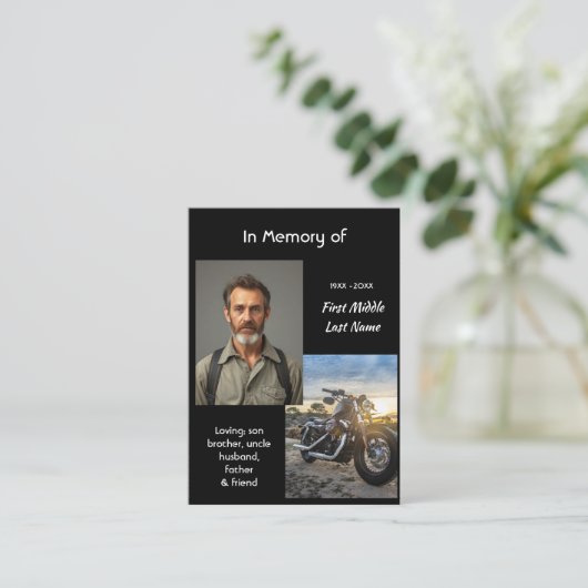 Memorial Keepsake Motorcycle Chopper Visitekaartje (Staand voorkant)