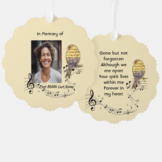  Memorial Keepsake Music Bird Ornament Kaart (Voorkant / Achterkant)