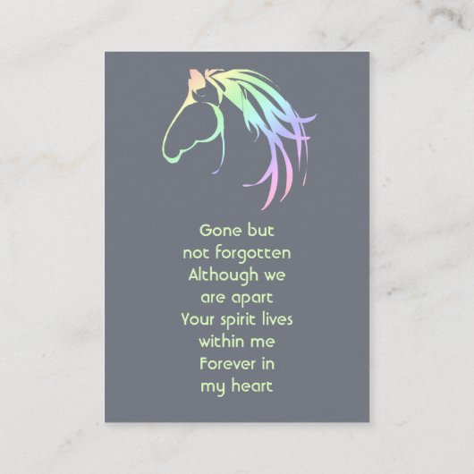 Memorial Keepsake Pastel Horse Art Visitekaartje (Achterkant)