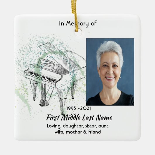 Memorial Keepsake Photo Prayer Piano Musician Keramisch Ornament (Voorkant)