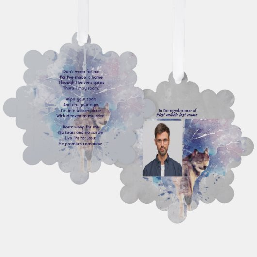 Memorial Keepsake Remembrance Wolf Ornament Kaart (Voorkant / Achterkant)