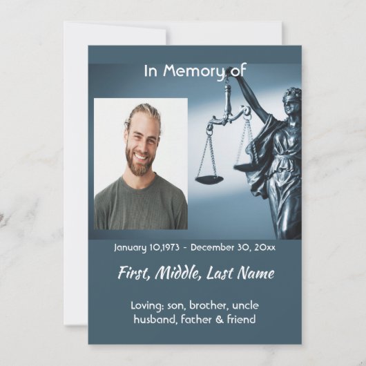  Memorial Keepsake Scales Justice Law Kaart (Voorkant)