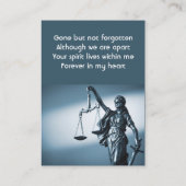 Memorial Keepsake Scales of Justice Law Visitekaartje (Achterkant)