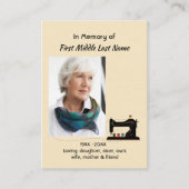 Memorial Keepsake Seamstress  Visitekaartje (Voorkant)