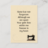 Memorial Keepsake Seamstress  Visitekaartje (Achterkant)