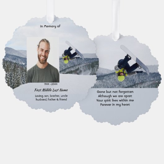 Memorial Keepsake Snowboarding Winter Ornament Kaart (Voorkant / Achterkant)