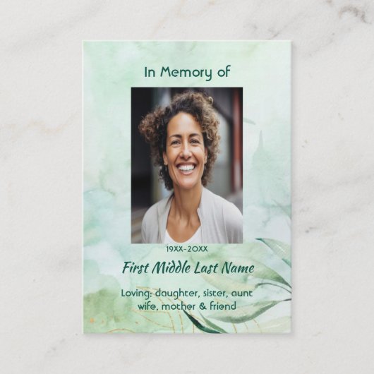 Memorial Keepsake Watercolor Foliage Visitekaartje (Voorkant)