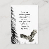 Memorial Keepsake Watercolor Owl Bird Visitekaartje (Achterkant)