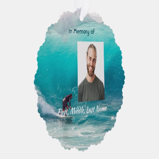 Memorial Keepsake  Wave Surfer Water Ornament Kaart (Rechts)