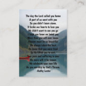 Memorial Keepsake Wilderness Lake Canoe Visitekaartje (Achterkant)