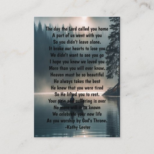 Memorial Keepsake Wilderness Lake Canoe Visitekaartje (Achterkant)