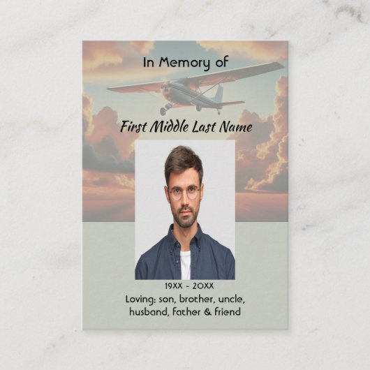  Memorial Keepsakes Pilot Airplane Sunset Visitekaartje (Voorkant)