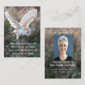 Memorial Keepslag Barn Owl Bird Flight Visitekaartje (Voorkant / Achterkant)
