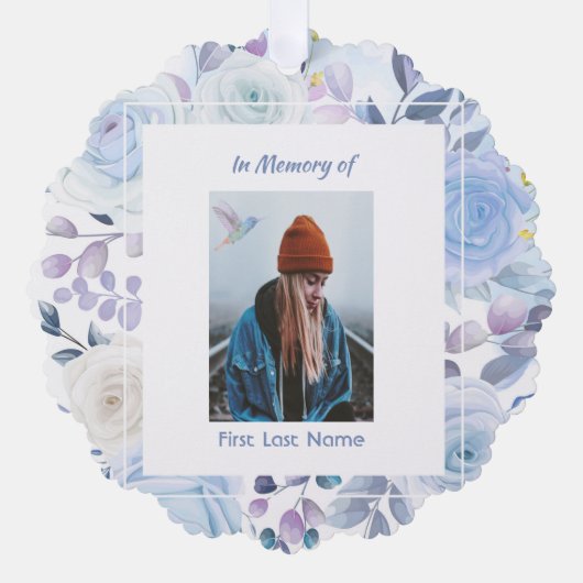 Memorial Keepslag Hummingbird Blue Rozen Ornament Kaart (Voorkant)