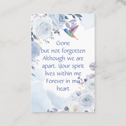 Memorial Keepslag Hummingbird Blue Rozen Visitekaartje (Achterkant)