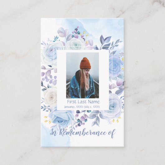 Memorial Keepslag Hummingbird Blue Rozen Visitekaartje (Voorkant)